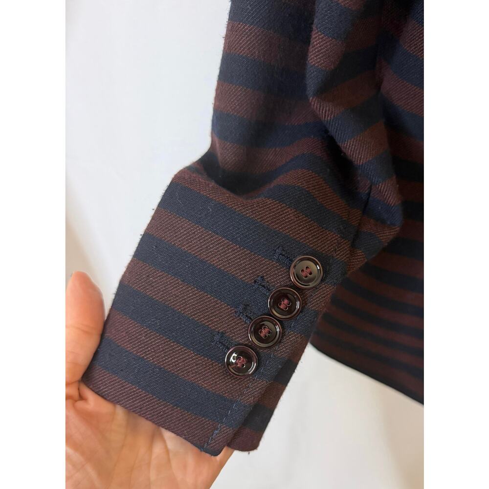 ZARA BASIC Navy/Burgundy Stripes Double Breasted Jacket Peacoat Blazer sz. S - Picture 6 of 9
